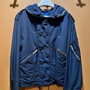 Burberry Men's Navy Bomber Jacket with Zippered Pockets